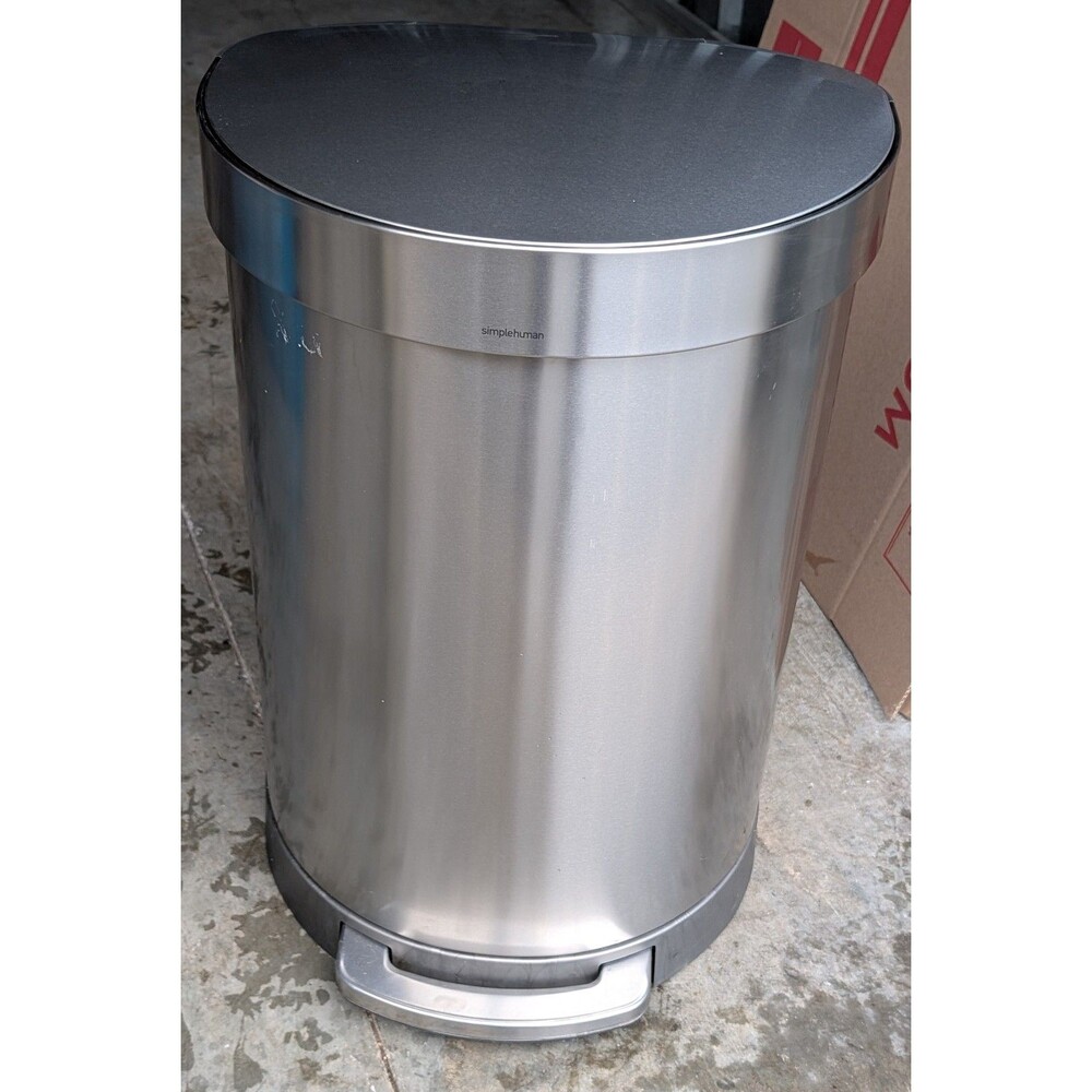60L Simplehuman Semi Round Step Trash Can Brushed Stainless Steel 16gal